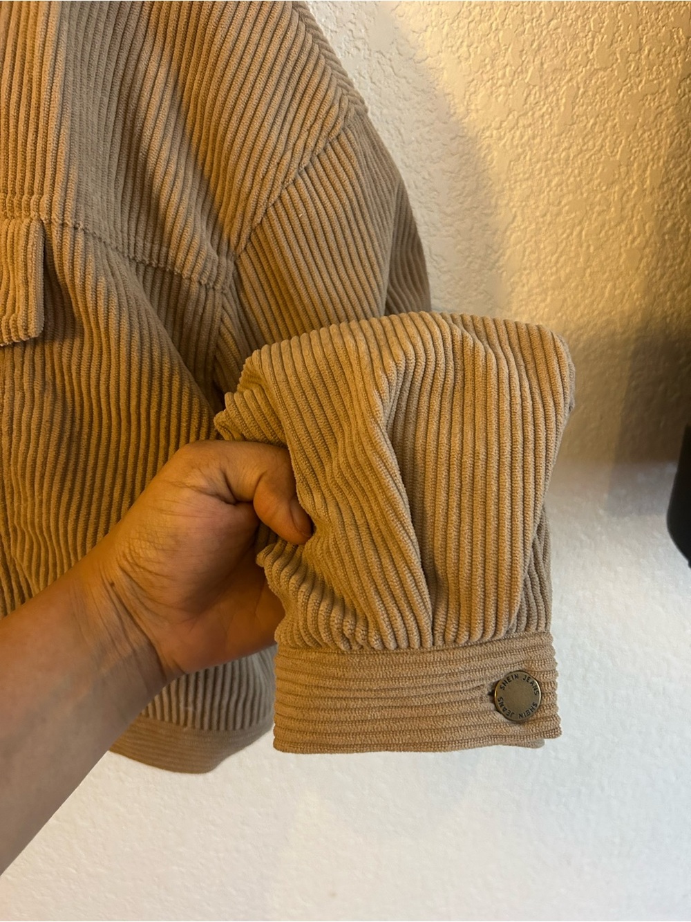 Cropped Corduroy Teddy Jacket with Sherpa Collar — Tan - Picture 3 of 4